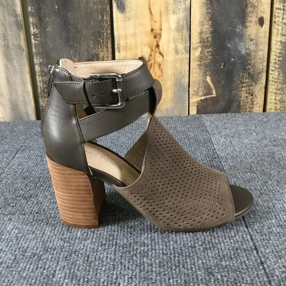 Marc Fisher Gabie ankle strap peep toe chunky heels leather size 6.5